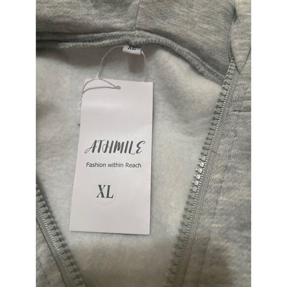 ATHMILE Half Zip Pullover Sweater Hoodie with Kangaroo Pockets Gray NWT Size XL - Picture 9 of 9